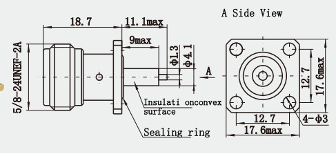 Type N Female 4-hole Flange Micro-strip RF Coaxial Connector with Durable Silicone Rubber Gasket