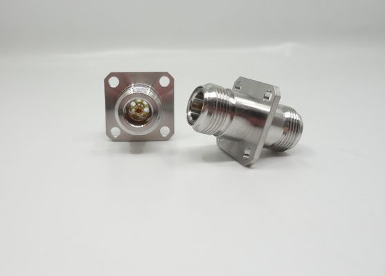 Stainless Steel N Type Straight 4 Hole Flange Mount Female To Female Coaxial Adapters Up To 11GHz